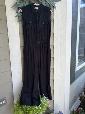 Loft Black Sleeveless Jumpsuit with Gathered Waist